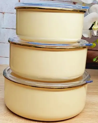 Набор эмалированных контейнеров O.M.S. Collection 10200 для еды 3 предмета Кремовый (Турция) - фото 1