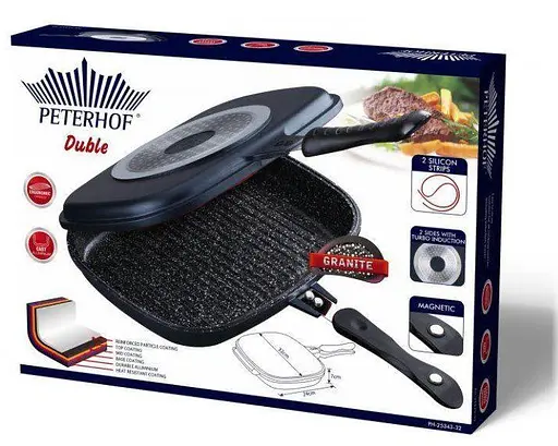 Сковорода гриль с антипригарным покрытием Peterhof PH-25343-32 двусторонняя сковорода гриль. - фото 2