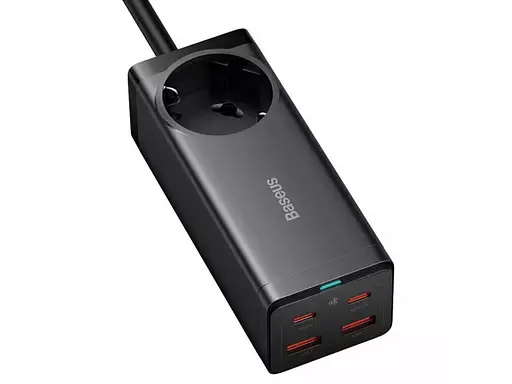 Мережевий зарядний пристрій Baseus GaN3 Pro Desktop Powerstrip AC+2U+2C 100W EU Black With Mini White Cable Type-C to Type-C 100W, 20V/5A, 1 м Black） - фото 2