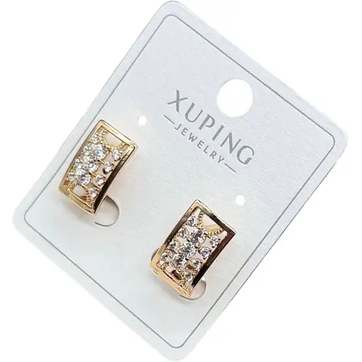 Сережки прямокутні Xuping доріжка з кристалами гіпоалергенне медичне золото - фото 1