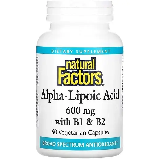 Альфа-липоевая кислота Natural Factors Alpha-Lipoic Acid with B1 & B2, 60 вегакапсул для антиоксидантной защиты