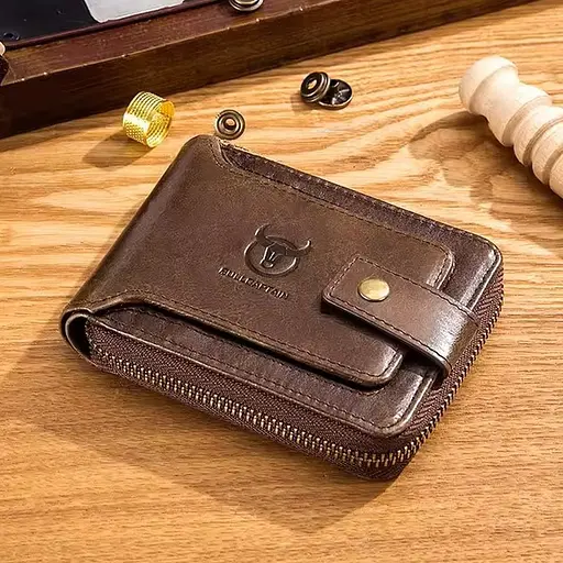 Мужской кошелек кожаный на кнопке BULL 12х9.5х2.5 см acs0032116 - фото 1