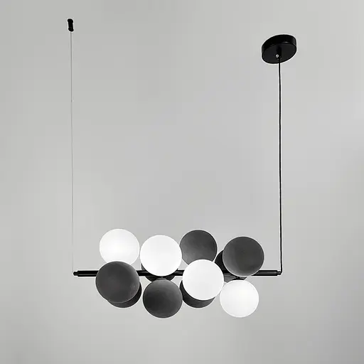 Видовжений чорний світильник на 4 білих та 8 графітових плафонів | Арт. 908/12 BK+GR+WT | Line F - фото 2