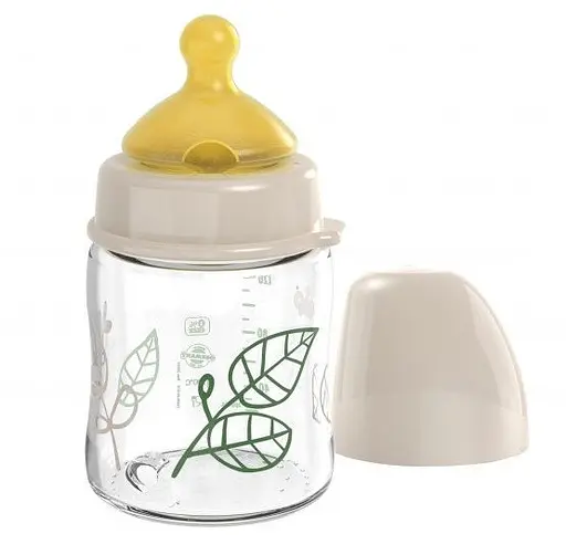 РР пляшка 150 мл. Бежевий з широкою горловиною "Вишенька-Зелена Серія" латекс 0+ S Nip - фото 1