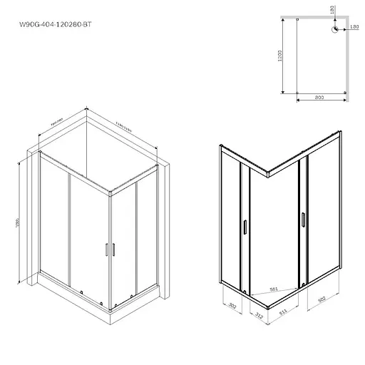 Душевая кабина Am.Pm Gem Twin Slide 120x80 см стекло прозрачное black matt W90UG-404-120280-BT, Черный матовый, Универсальная, прозрачная - фото 7