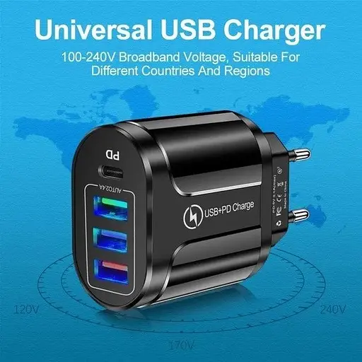 Зарядний пристрій Mirrow 3 USB Type-C Super Charge/Quick Charge 3.0 5V/2.4A Black (355621451) - фото 7