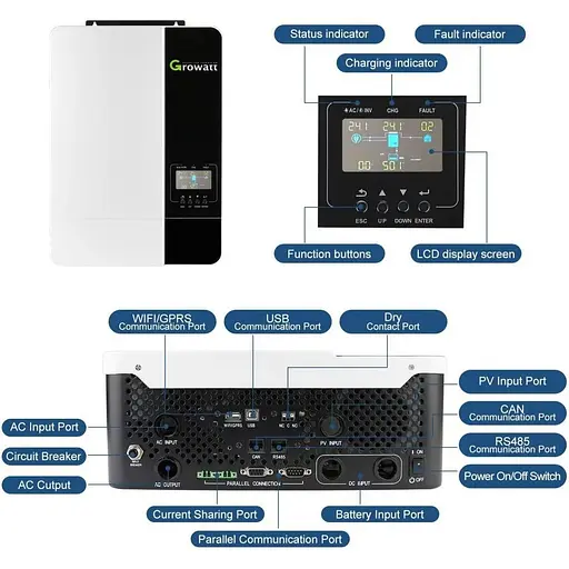 Гибридный солнечный инвертор Growatt SPF 5000ES 48V [153726] - фото 12