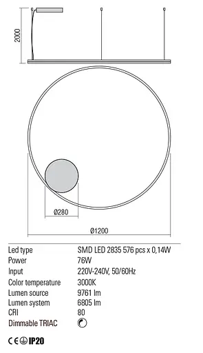 Подвесной светильник Redo ORBIT SU LED 84W 3000K D1200 SAND BLACK (4.1.2) 01-1951 - фото 3