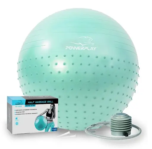 М'яч для фітнесу (фітбол) напівмасажний PowerPlay 4003 Ø65 cm Gymball Зелений + помпа (PP_4003_65_Green) - фото 1
