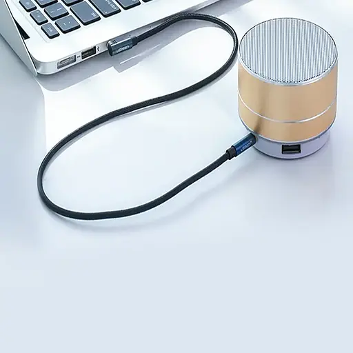 Аудіокабель Ugreen 3.5 мм Male to 3.5 мм Male Cable Gold Plated Metal Case with Braid 1 м блакитний чорний - фото 3