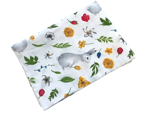 Муслиновая пеленка Moontime "Кролики с цветочками" - фото 1