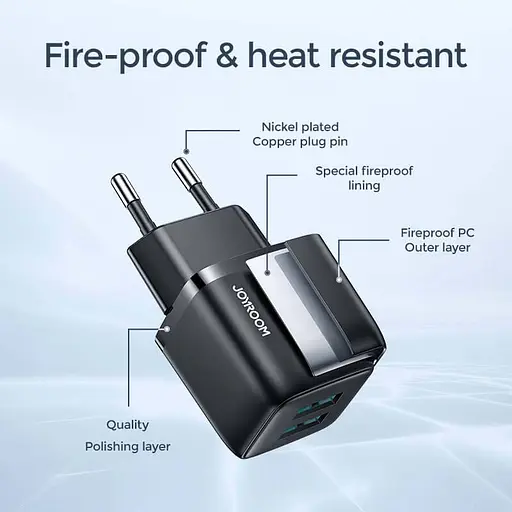 Адаптер блок живлення мережевий JOYROOM Mini dual port smart fast charge L-2A121 2 порти блок живлення білий - фото 5