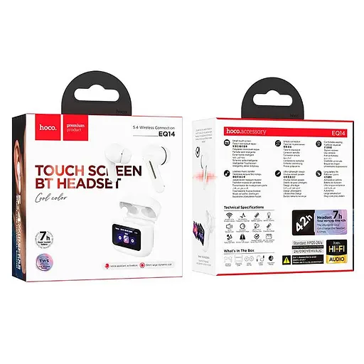 Бездротові навушники Hoco EQ14 Cool color true бездротовий BT headset with touch screen, BT5.4, 40mAh, 500mAh, 7h, white - фото 7