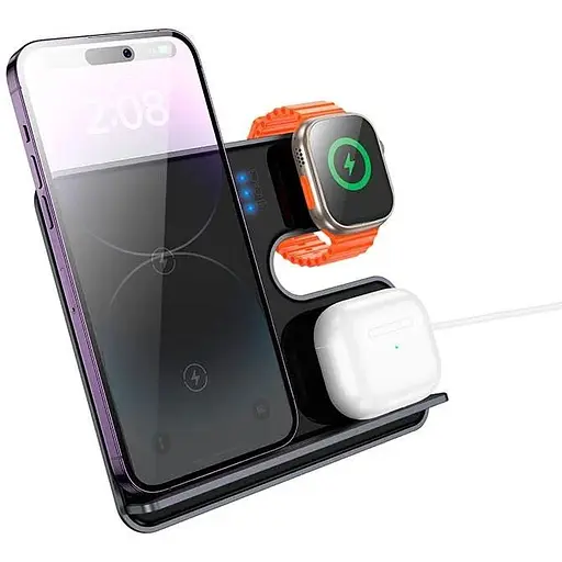 Зарадка Qi HOCO Falcon 3-in-1 desktop vertical wireless fast charging CQ19 |15W| - фото 1