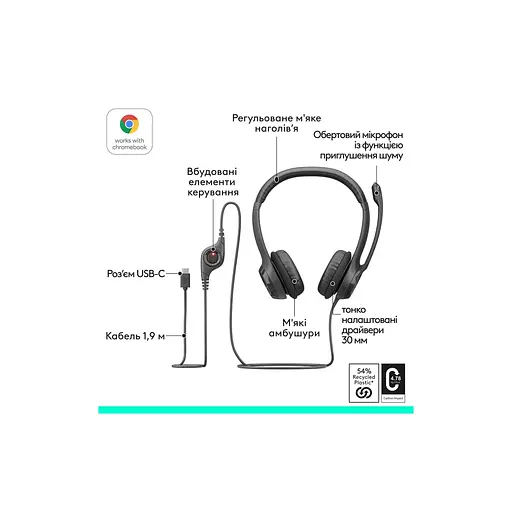 Навушники Logitech H390 USB-C Midnight Black (981-001576) - фото 5
