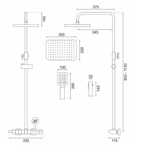Душовя система Rea Rob з термостатом та виливом brushed gold REA-P6623, Золотий - фото 5