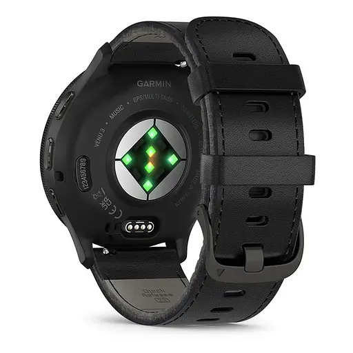 Смарт-годинник Garmin Venu 3 з сланцевим сталевим безелем та чорним шкіряним ремінцем - фото 2
