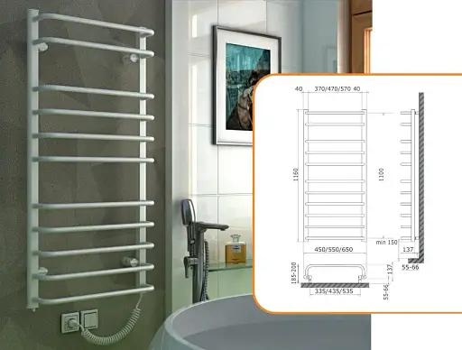 Електрична рушникосушка Heizung 1160x550 (права) з терморегулятором - фото 2