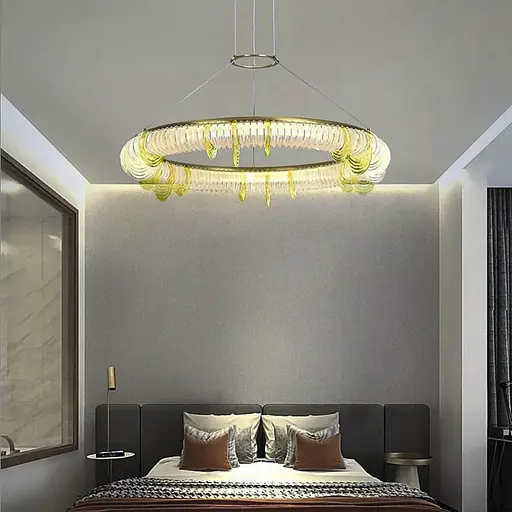 Латунная кольцевая люстра с прозрачными и желтыми пластинами Ø 85 см | Ст. D 236-850 | Line F - фото 1