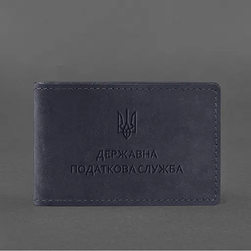 Кожаная обложка на удостоверение Государственной налоговой службы темно-синяя Crazy Horse - фото 5