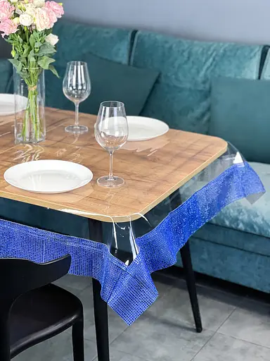 Скатертина силіконова з синьою стразовою стрічкою 350х150 см - фото 4