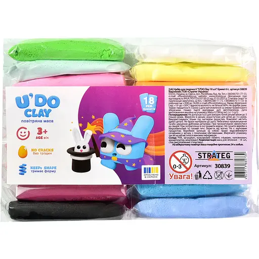 Набір для творчості Strateg U'DO Clay 108 г (6 г x 18 шт.) (30839) - фото 1