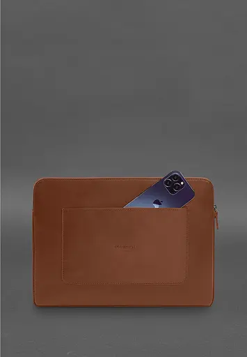 Кожаный чехол BlankNote для ноутбука на молнии с хлястиком и карманом Светло-коричневый - фото 3