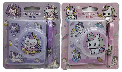 Блокнот на кнопці ПВХ з ручкою-брелоком Єдиноріг, 8x7 см, 65 аркушів (В асортименті)