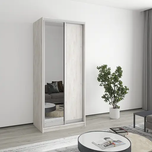 Шафа-купе дводверна MebelStar Стандарт AL ДСП/Дзеркало 90x60x210 см Аляска сірий (MBS-2449)