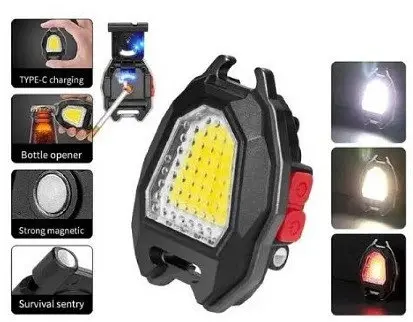 Мини фонарик брелок Multifunctional RB-441 COB белый желтый красный свет светильник с карабином открывашкой - фото 5