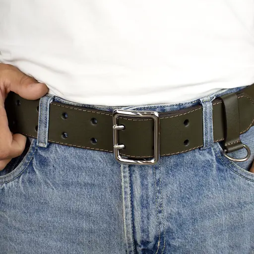 Ремень мужской кожаный широкий зеленый JK-5080 (120 см) - фото 7