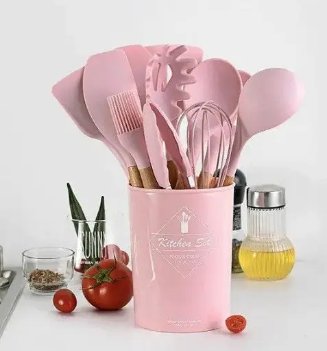 Набір кухонного приладдя Edenberg Silicone kitchen utensils set 12 предметів Рожевий - фото 2