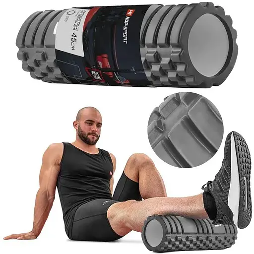 Роллер массажер (валик, ролик) Hop-Sport EVA 45см серый - фото 4