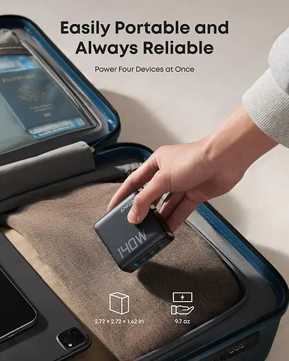 Зарядний пристрій Anker Laptop GaN 140W 4 порти (B2697GZ1) чорний - фото 7