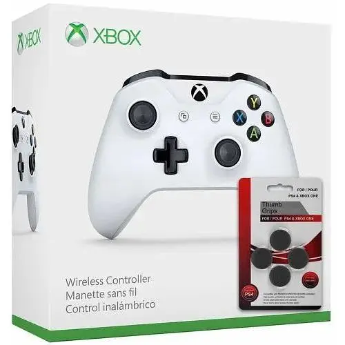 Microsoft Xbox One S Wireless Controller with Bluetooth (White) + Thumb Grips (накладки на стики 4 шт.)