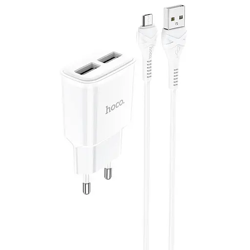 МЗП Hoco C88A Star round 2.4A (2USB-A) + кабель USB to MicroUSB Білий