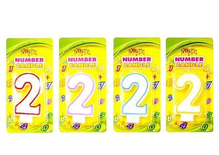 Свічка-цифра з кольоровим контуром, цифра 2, 4 шт. в упаковці