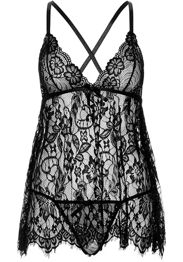 Пеньюар Leg Avenue Floral lace babydoll & string Black S - фото 3