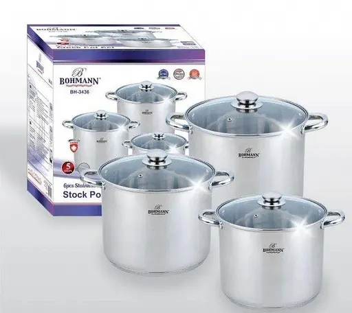Універсальний набір каструль з кришками Bohmann BH-3436 з нержавіючої сталі з антипригарним покриттям - фото 2