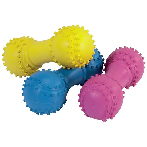 Іграшка для собак Camon гантель гумова з бейсбольними м'ячами по краях з пищалкою 10 см в асортименті - фото 2