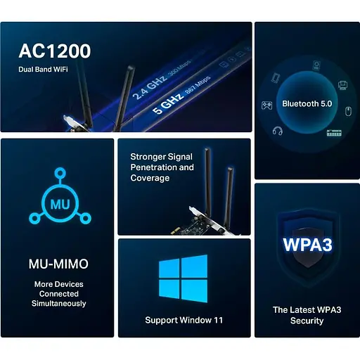 WiFi-адаптер Mercusys WiFi MA30E AC1200, PCI-Express x1, BT5.0 (MA30E) - фото 3