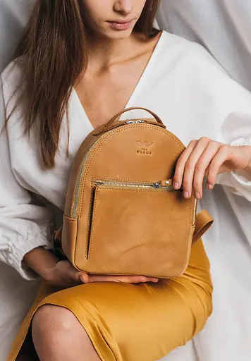 Кожаный рюкзак Groove S желтый винтажный - фото 2