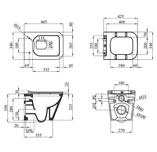Унитаз подвесной безободковый Kroner Eifel WHI493436 RIMLESS с сиденьем Slim Duroplast / Soft-close / Quick relase (KE493436WHIR) (CV029611) - фото 13