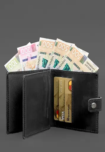 Кожаная обложка-портмоне для удостоверения офицера ГНСУ 11.2 черная Crazy Horse - фото 5