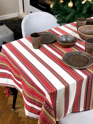 Лляна скатертина різдвяна з українським орнаментом "Грація" - 150х150 см - фото 4
