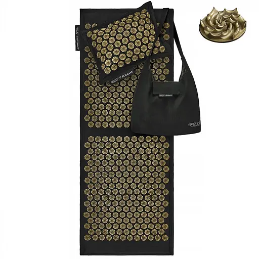 Коврик акупунктурный 4FIZJO Eco Mat Аппликатор Кузнецова с подушкой 130 x 50 см Black/Gold 4FJ0291 (P-5907739313591) - фото 1