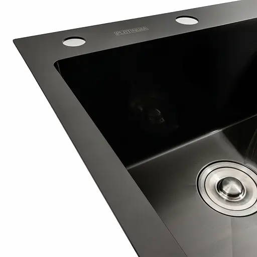 Кухонна мийка чорна PVD 78x48 L Platinum Handmade (два отвори, круглий сифон 3,0/0,8), Чорний - фото 5