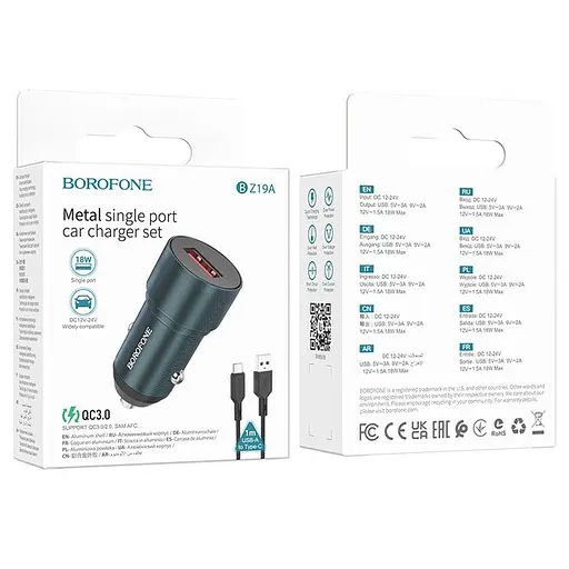 Зарядний пристрій Borofone BZ19A QC3.0 18W 1 x USB/3.0 A - фото 3