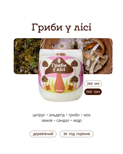 Свічка Гриби у лісі 260 мл, 30 год Стандартні 250 мл Соєвий віск - фото 3