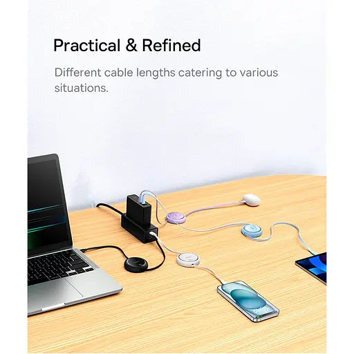 Кабель Baseus Free2Draw Mini Retractable Charging Cable Type-C to Type-C 100W 1m Nebula Purple - фото 8